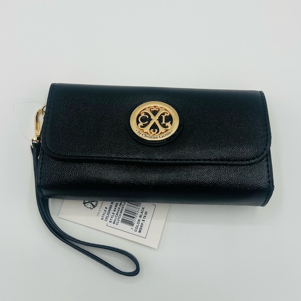 Christian Lacroix Black and Gold Wristlet Clutch